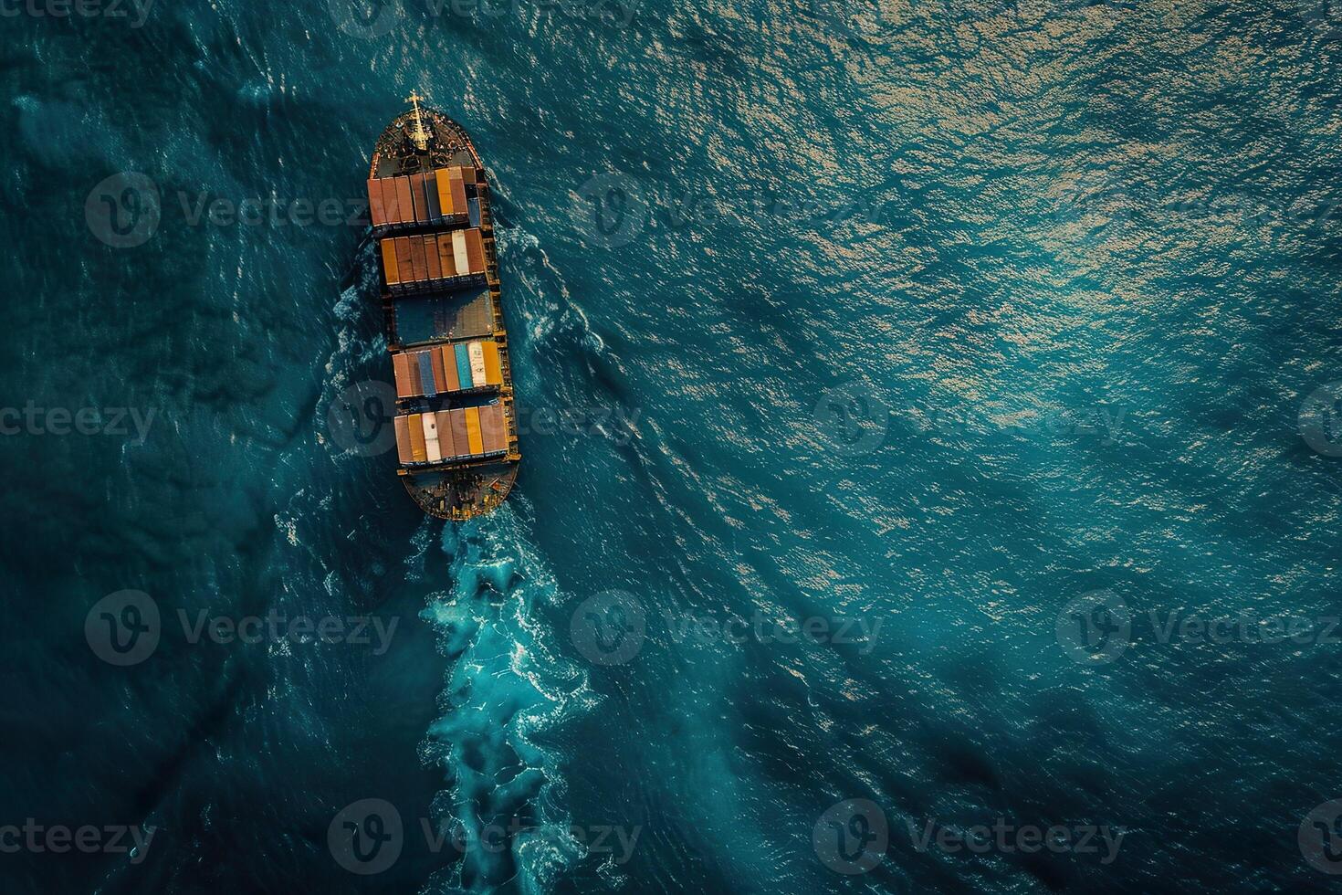 Aerial top view of cargo container business ship, global express in the ocean, logistic freight shipping and transportation, container cargo maritime ship photo