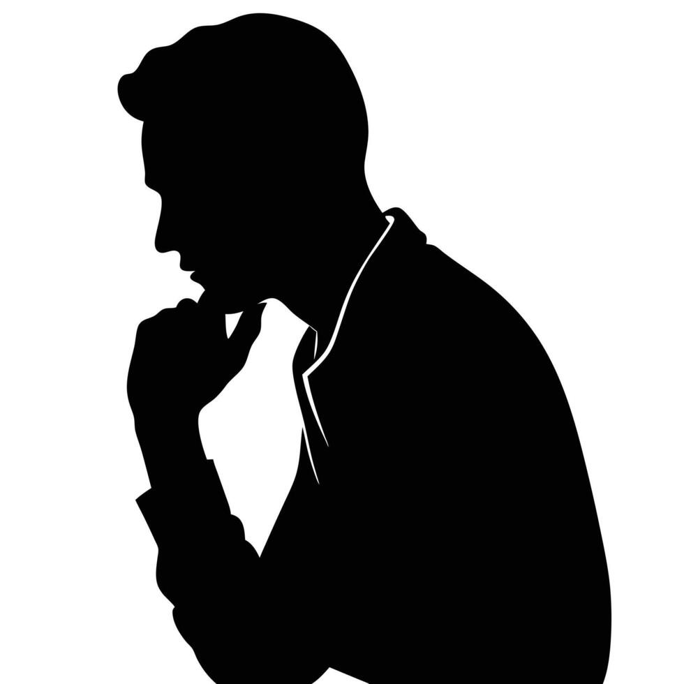 A man Thinking silhouette, silhouette, black color, tension man, white background vector