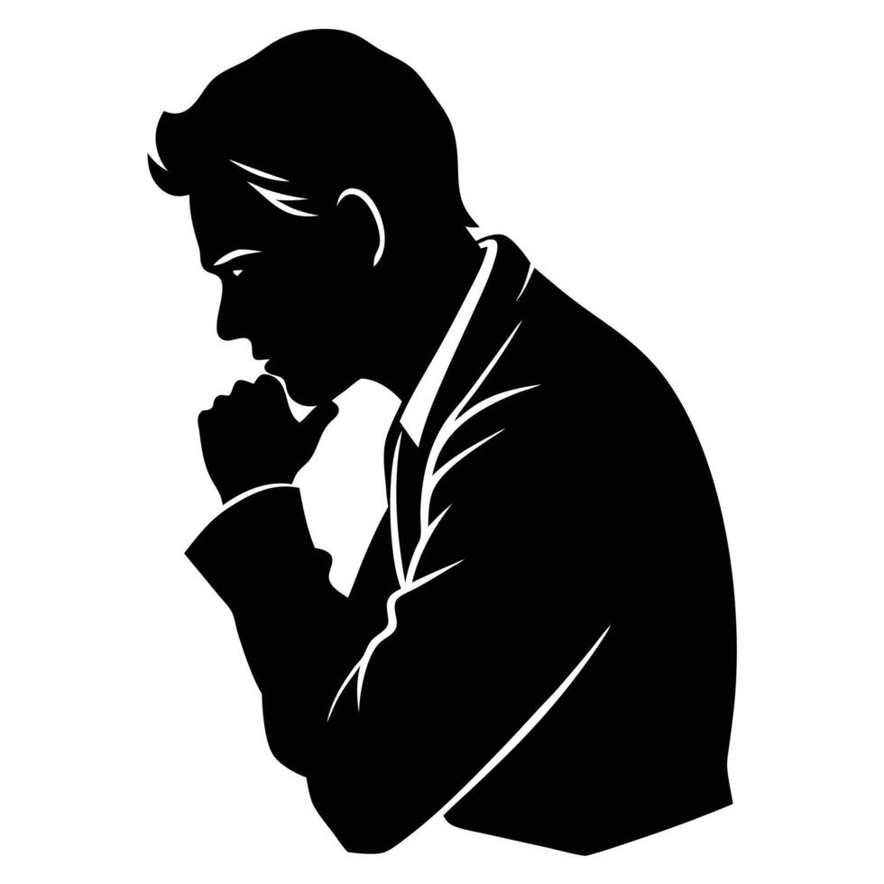 A man Thinking silhouette, silhouette, black color, tension man, white background vector