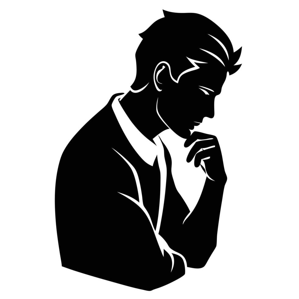 A man Thinking silhouette, silhouette, black color, tension man, white background vector