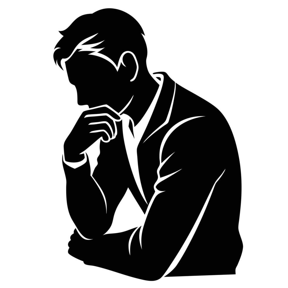 A man Thinking silhouette, silhouette, black color, tension man, white background vector