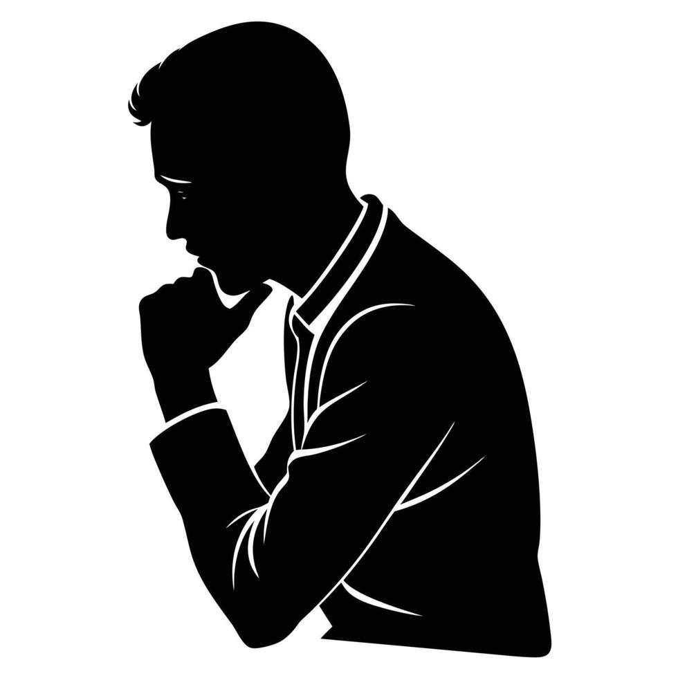 A man Thinking silhouette, silhouette, black color, tension man, white background vector