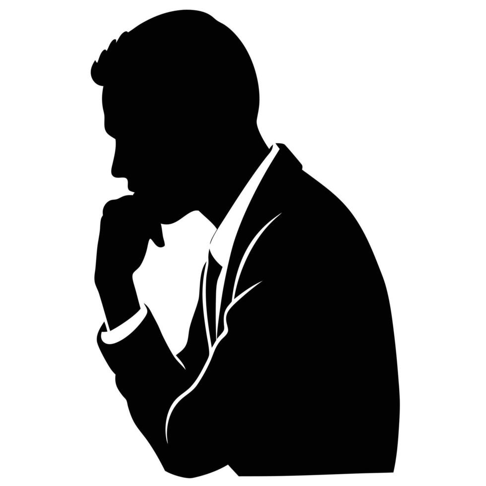 A man Thinking silhouette, silhouette, black color, tension man, white background vector