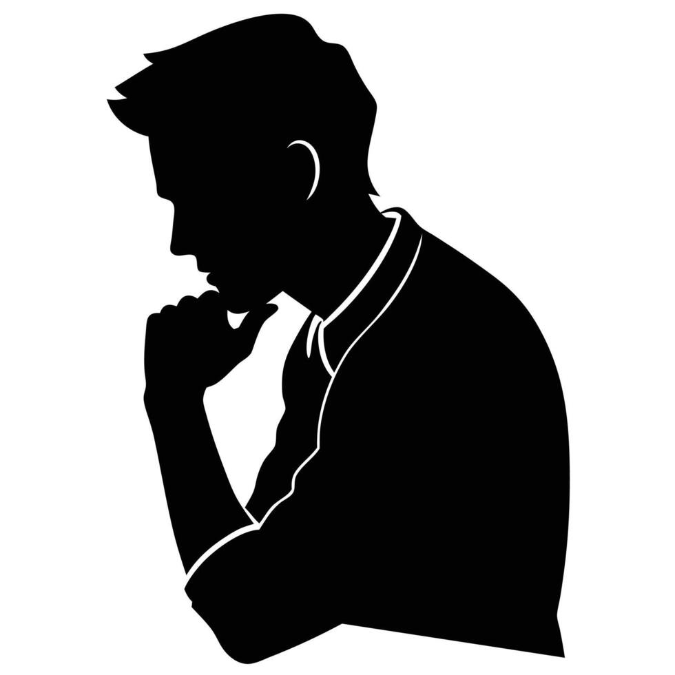 A man Thinking silhouette, silhouette, black color, tension man, white background vector