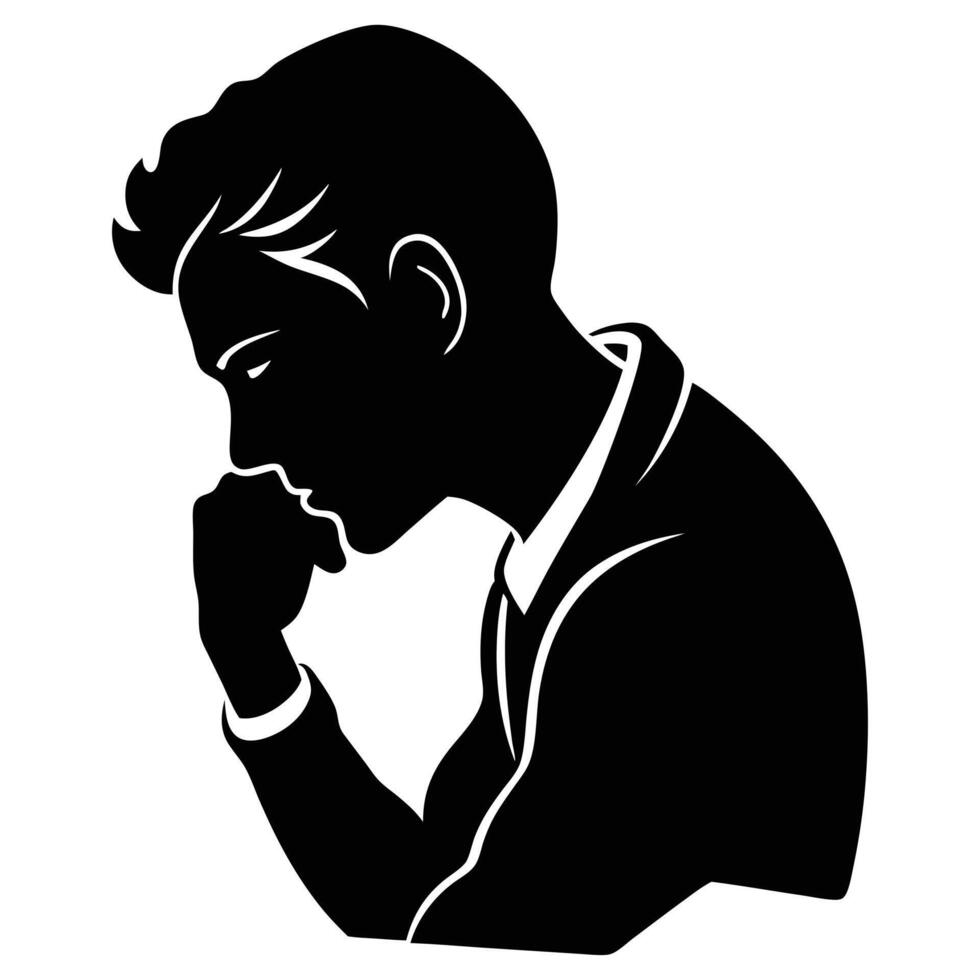 A man Thinking silhouette, silhouette, black color, tension man, white background vector