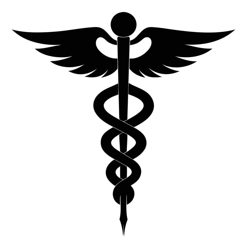 Caduceus health symbol Asclepius's Wand icon black color, silhouette, illustration vector