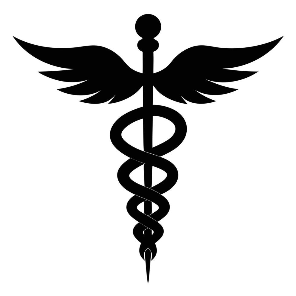 Caduceus health symbol Asclepius's Wand icon black color, silhouette, illustration vector