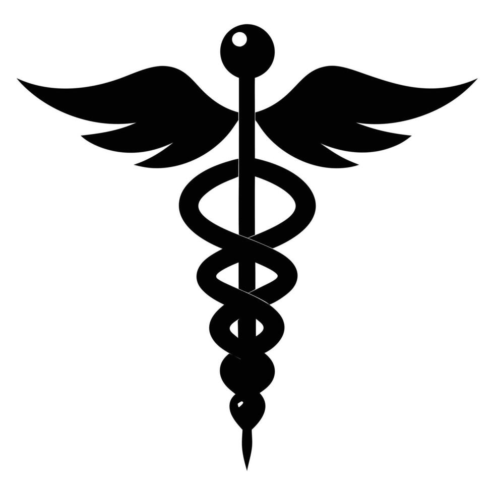 Caduceus health symbol Asclepius's Wand icon black color, silhouette, illustration vector