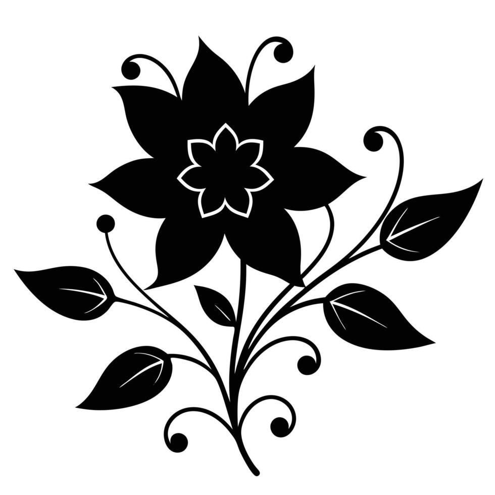 Floral design black silhouette sketch illustration vector