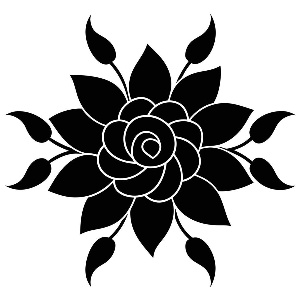 Floral design black silhouette sketch illustration vector