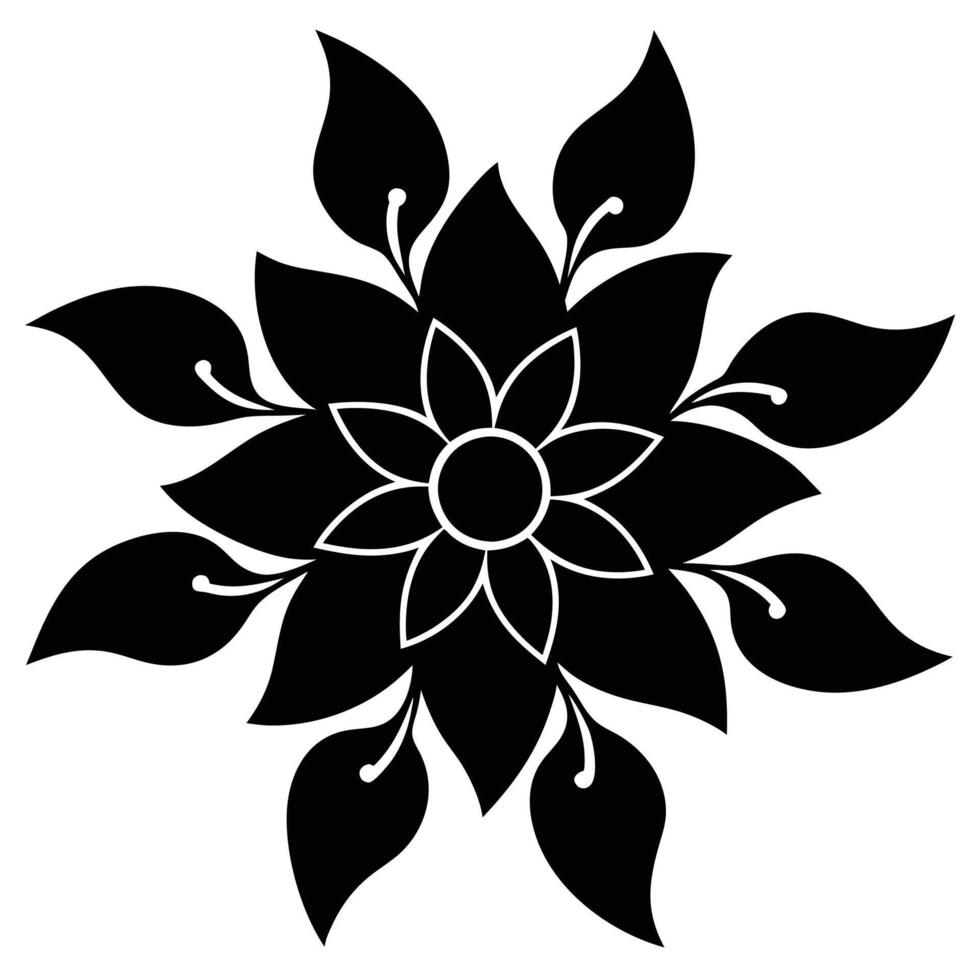 Floral design black silhouette sketch illustration vector