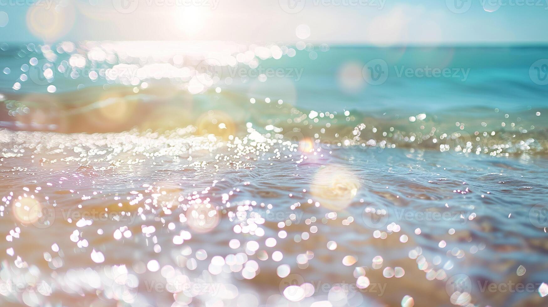 The water is calm and the sun is shining on it photo