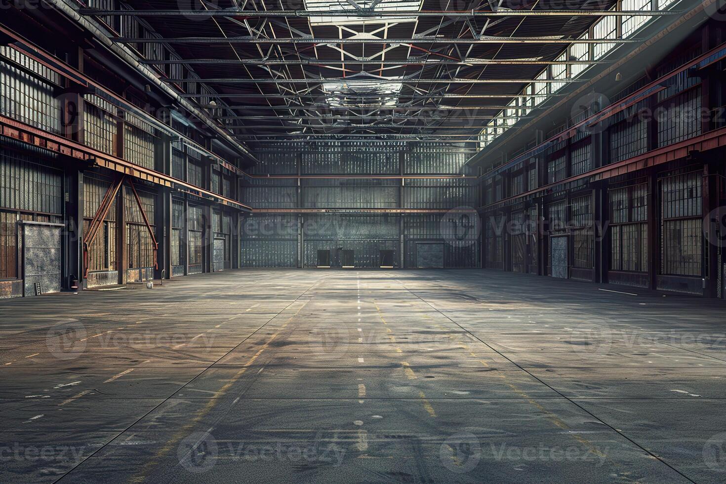 Background banner of an empty industrial warehouse photo
