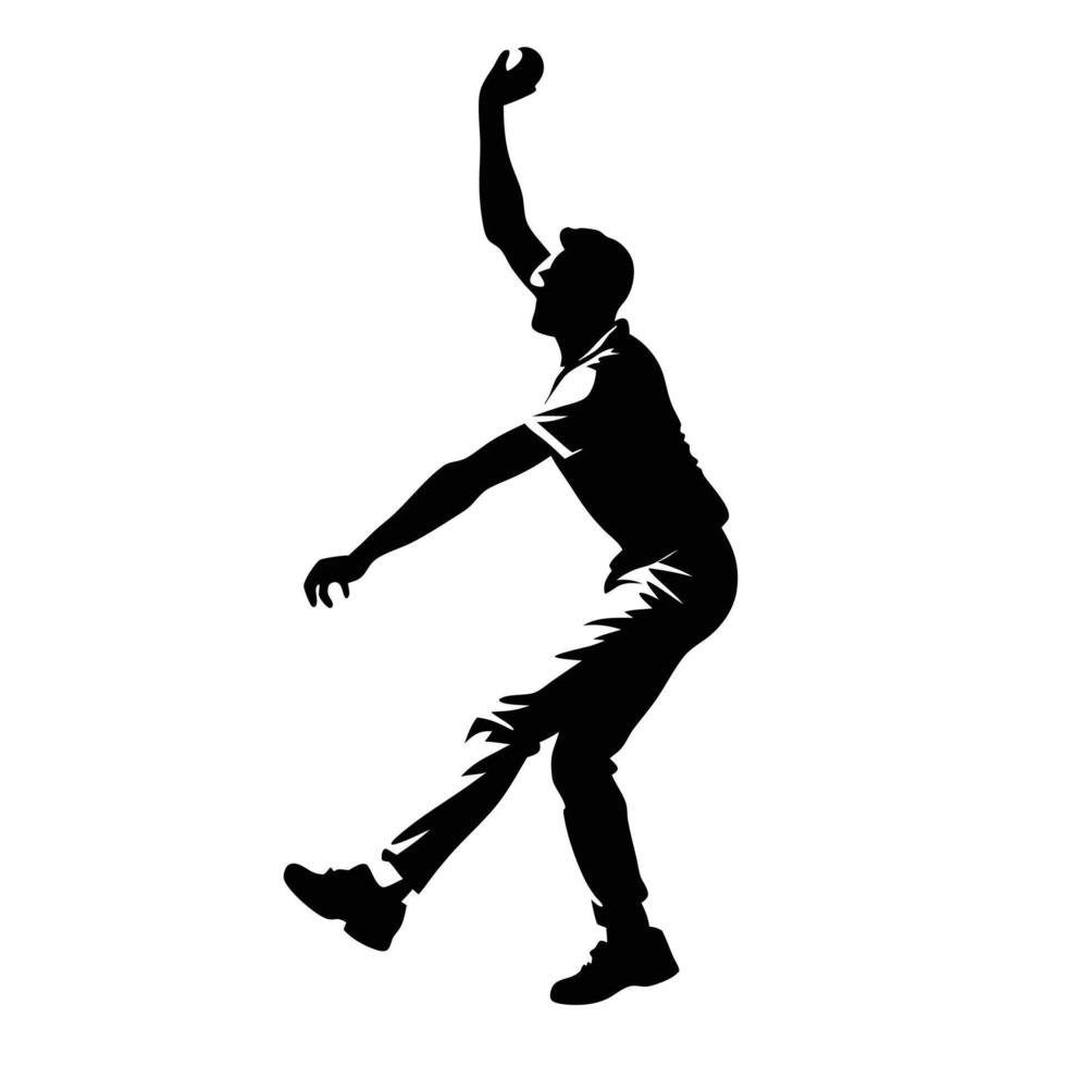 Cricket bowler pose silhouette, white background vector