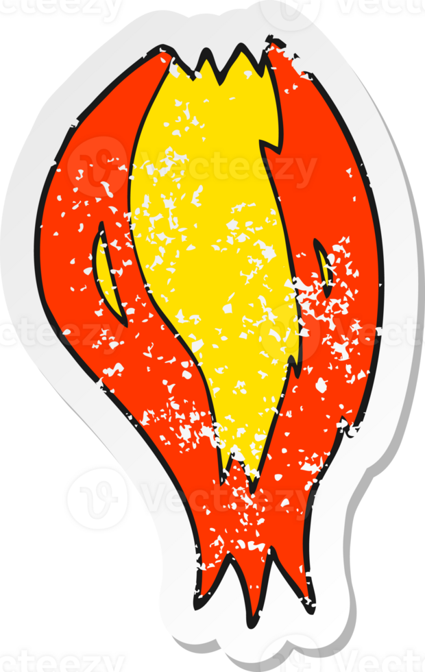 retro distressed sticker of a cartoon rocket ship flames drawing png