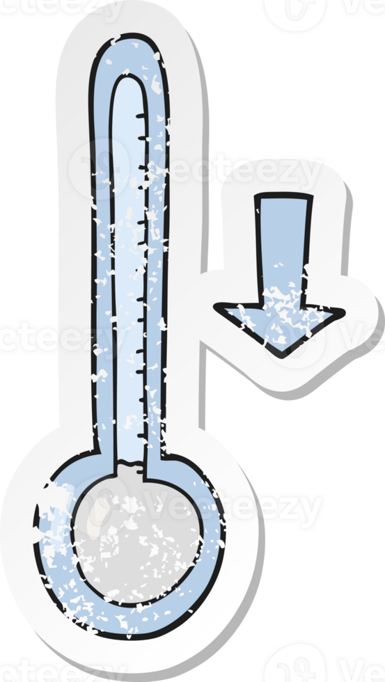 retro distressed sticker of a cartoon dropping temperature drawing png