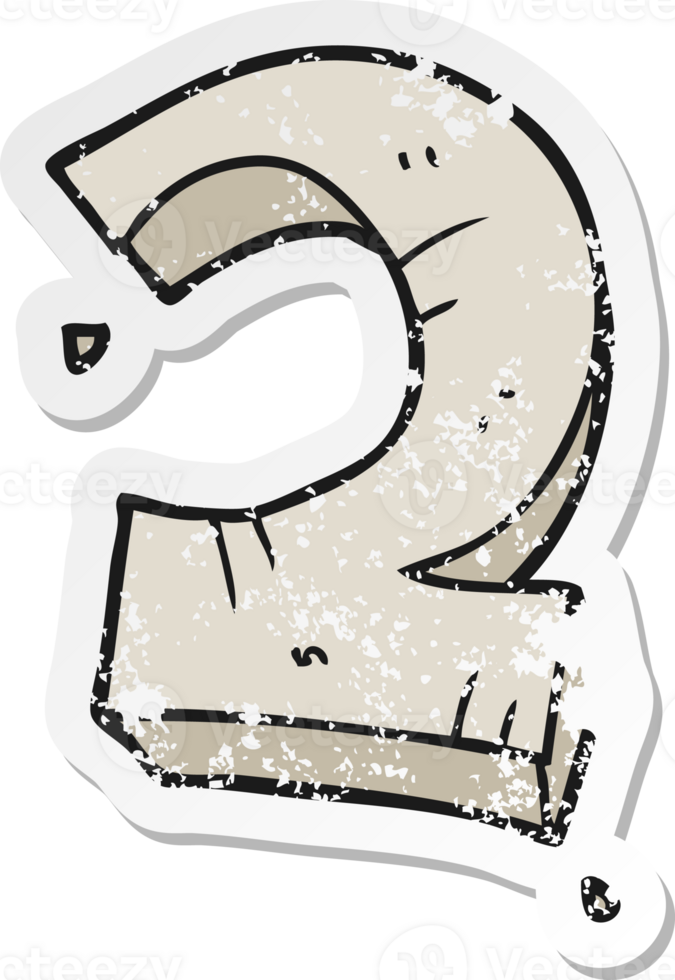 retro distressed sticker of a cartoon stone number two drawing png