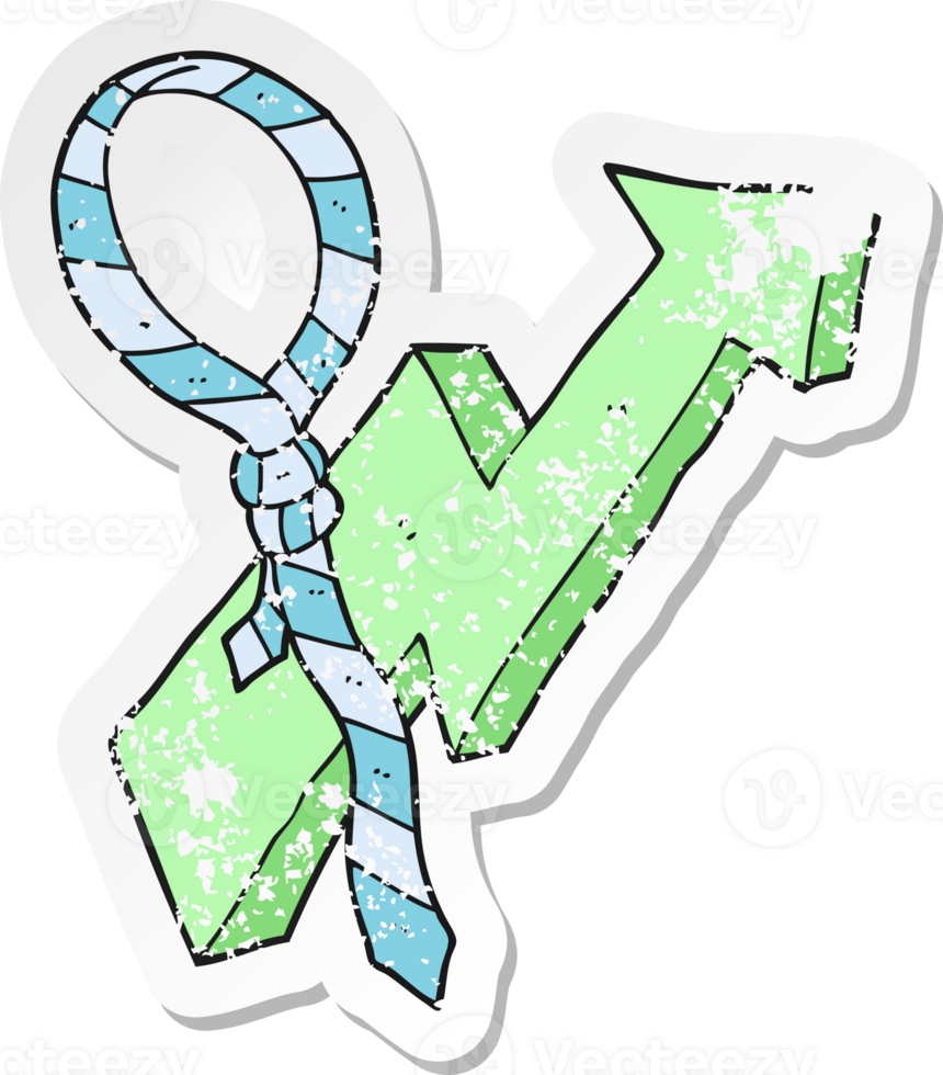 retro distressed sticker of a cartoon work tie and arrow progress symbol drawing png