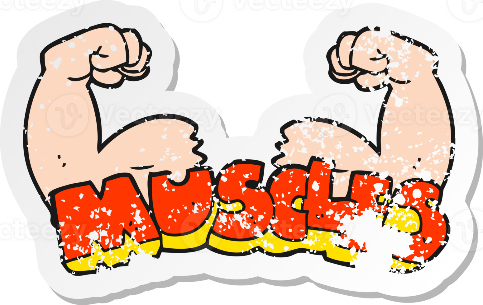 retro distressed sticker of a cartoon muscles symbol drawing png