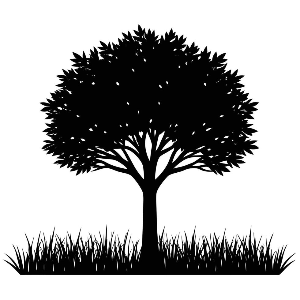 Tree with grass silhouette white background 46958897 Vector Art at Vecteezy