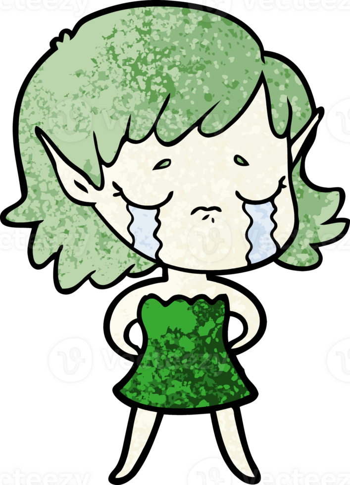 crying cartoon elf girl drawing png