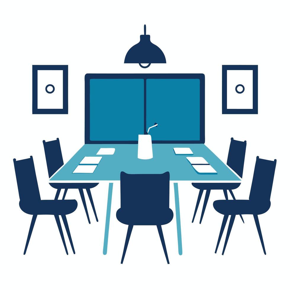 Lino cut meeting room silhouette white background vector