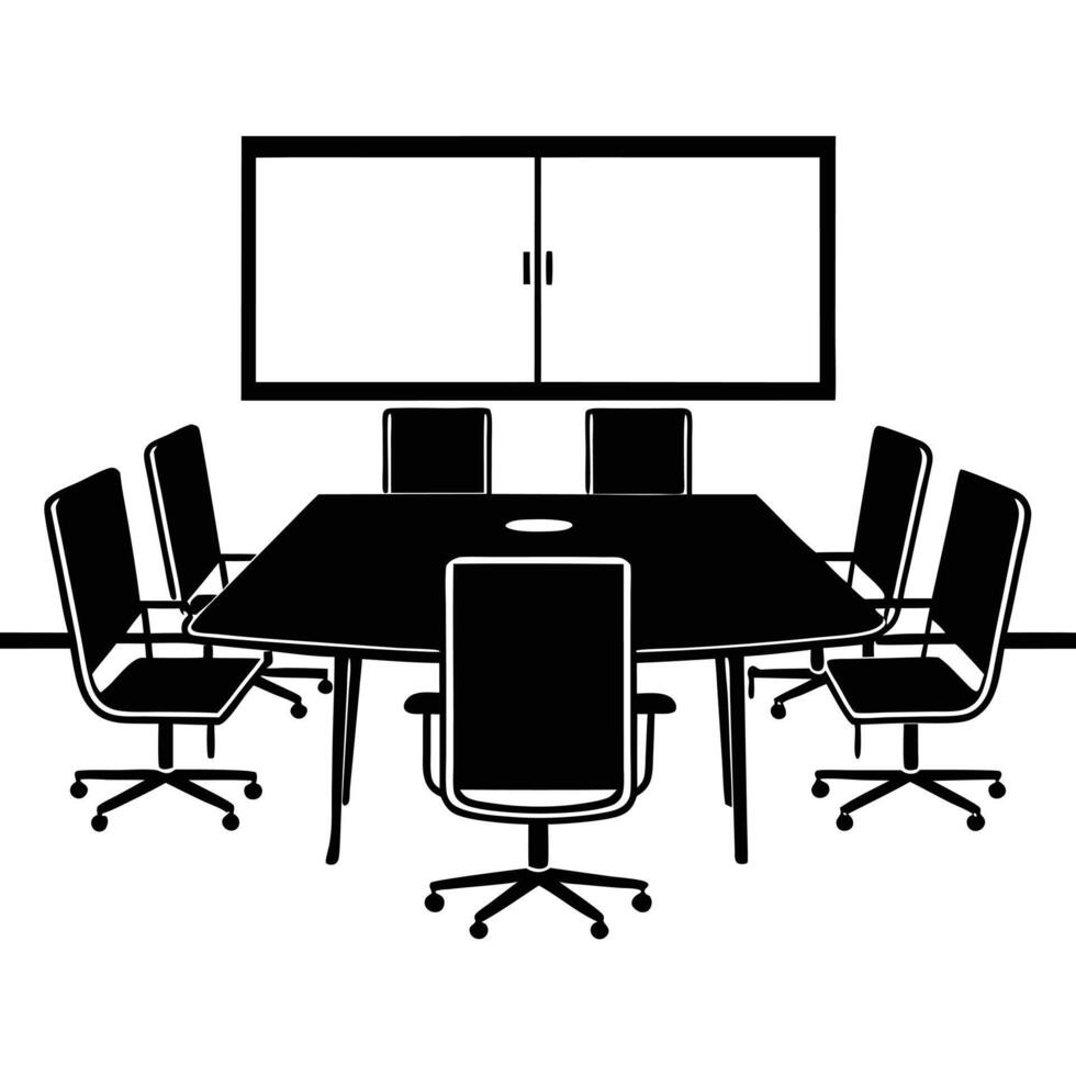 Lino cut meeting room silhouette white background vector