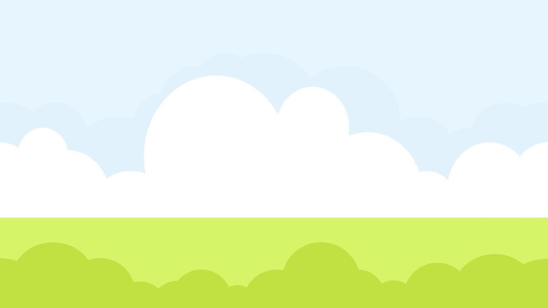 Seamless border of green field with white clouds vector