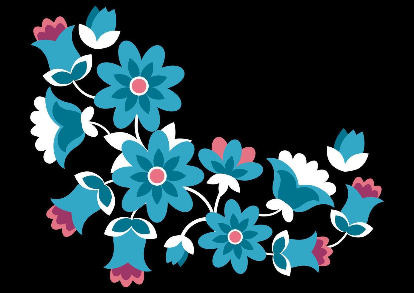 Ethnic mexican flower embroidery on black background vector