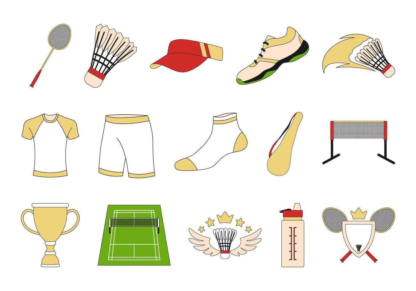 Sport Badminton Equipment Element Set vector