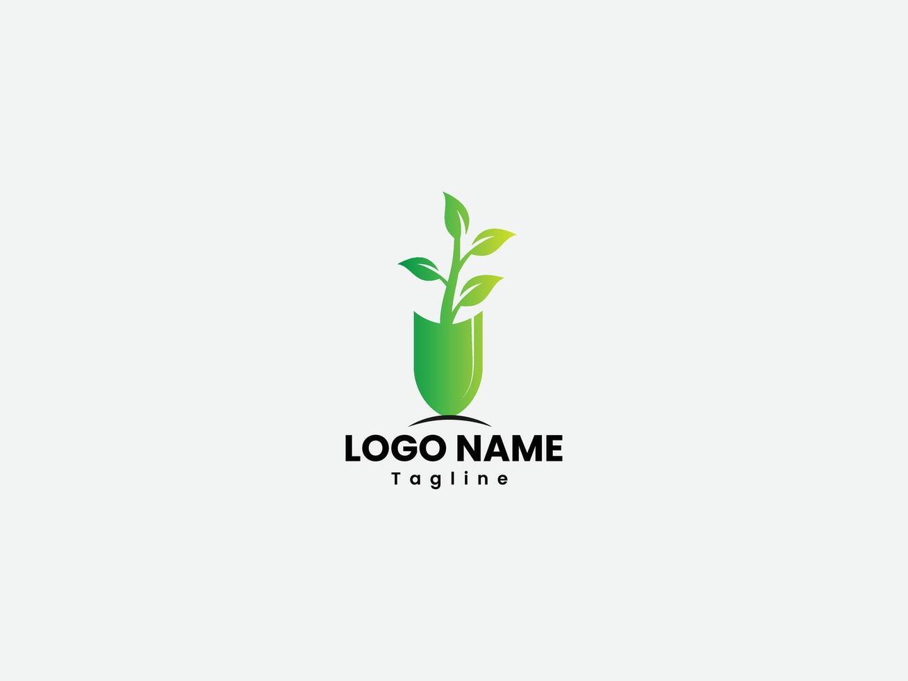 Shovel logo design with green leaf vector