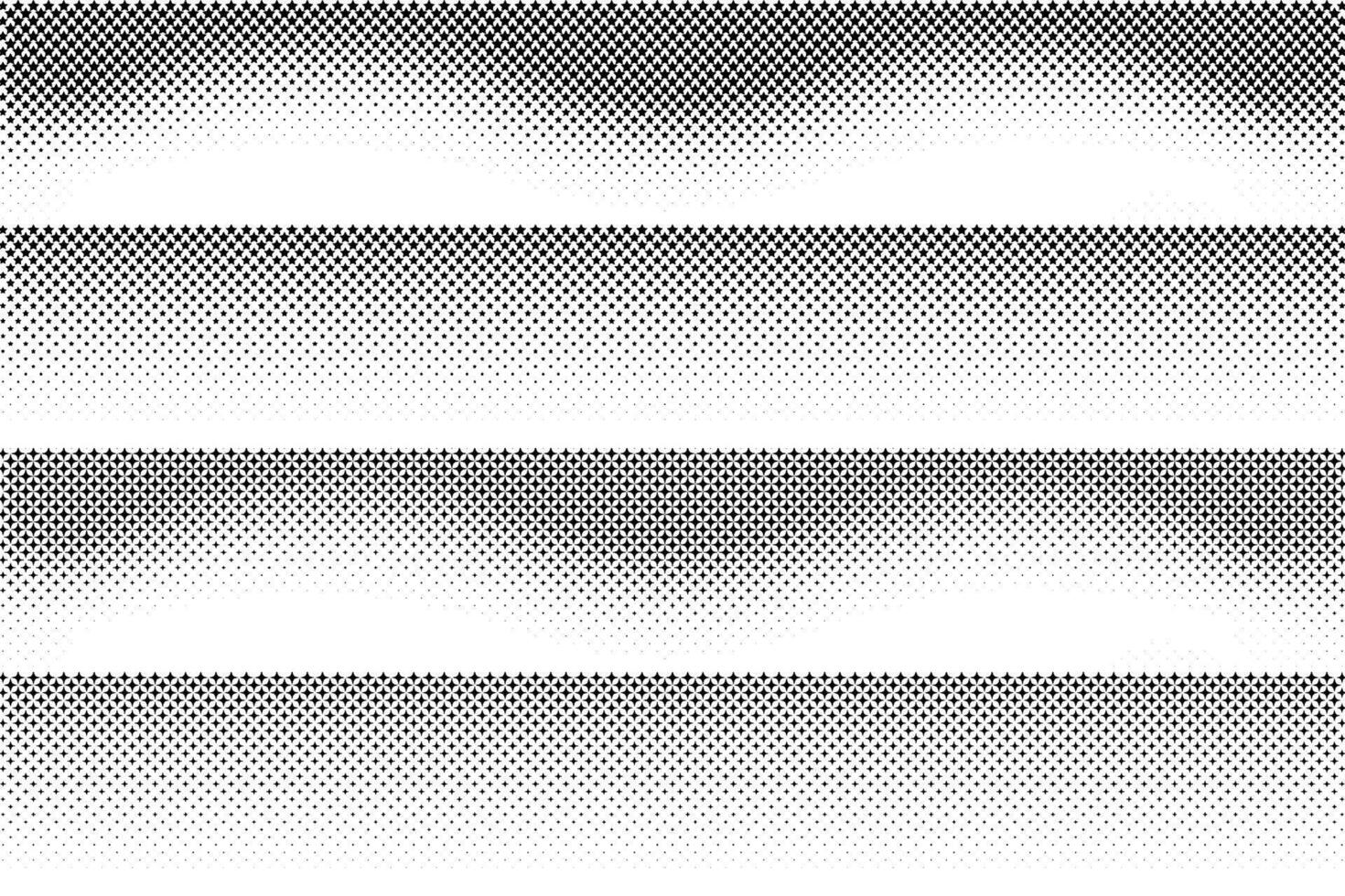 Star halftone pattern set on horizontal white background, star dot texture vector