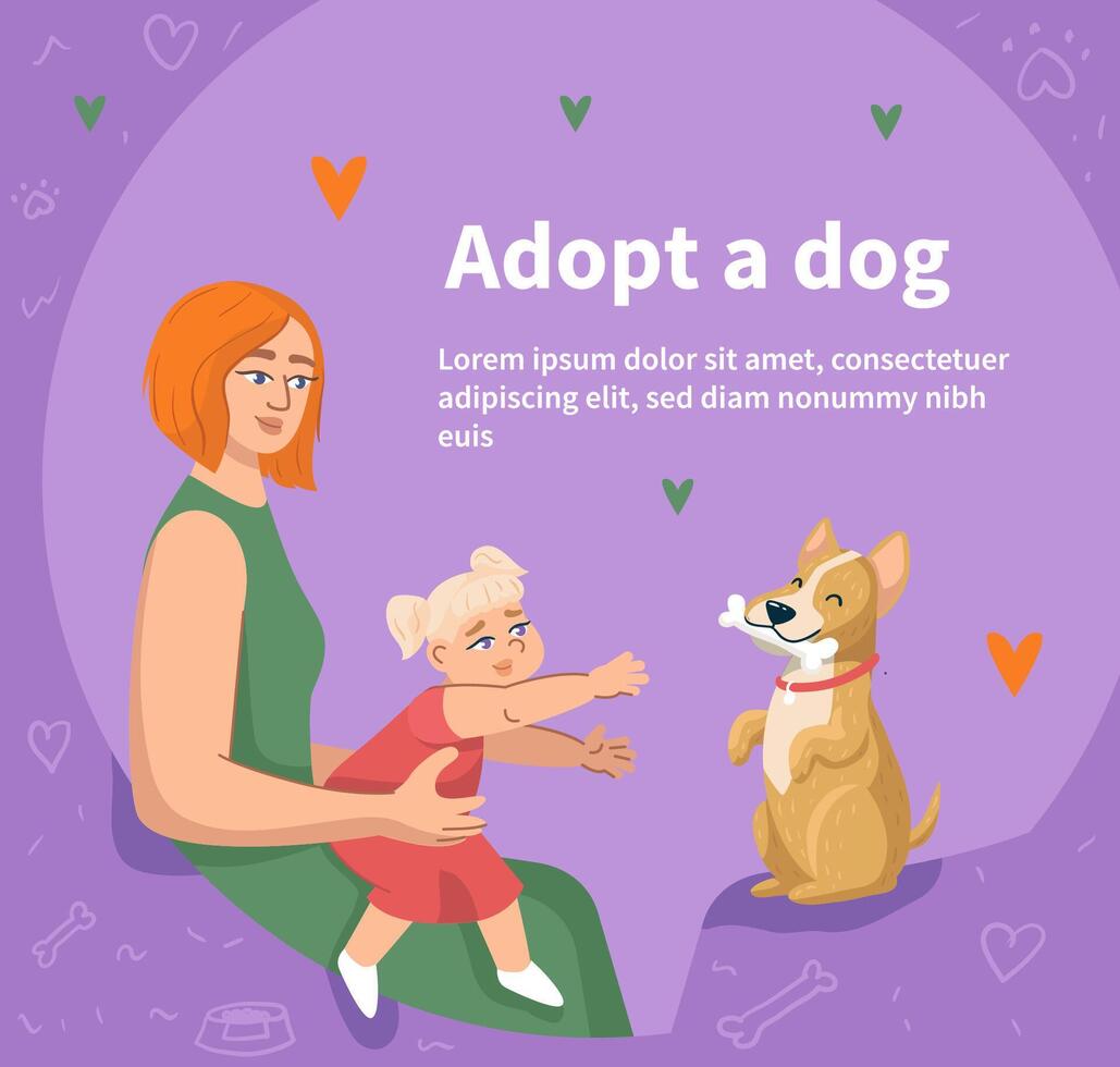 Pets care poster. Children hugging dog cats, thanks for caring. Animal adoption background vector