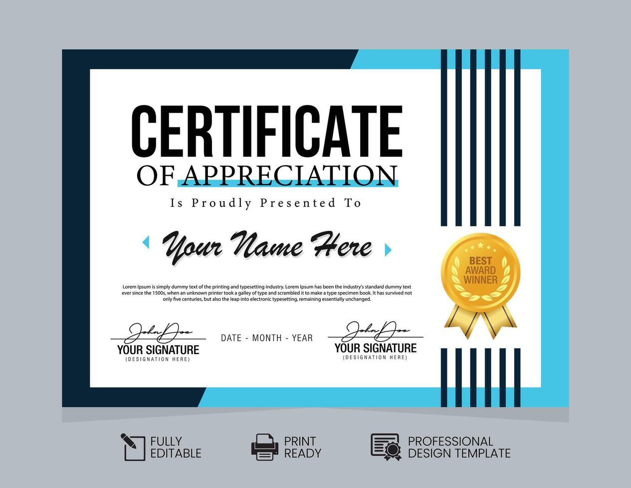 Certificate of Appreciation Design Template. Certificate of Achievement Design Template vector