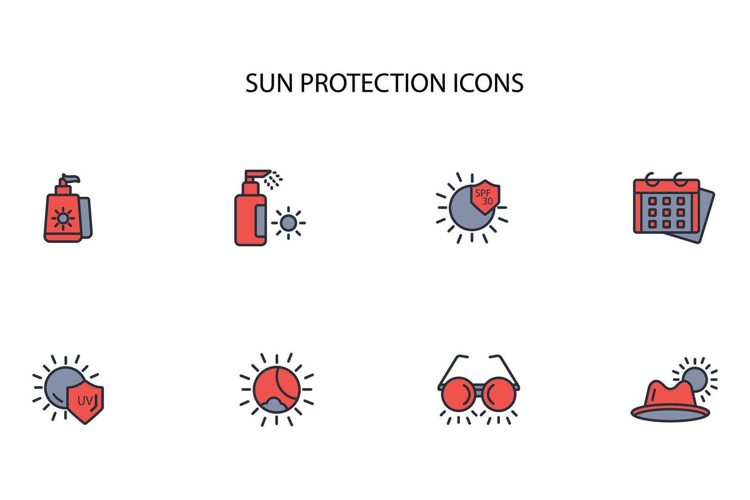 Sun protection icon set..Editable stroke.linear style sign for use web design,logo.Symbol illustration. vector