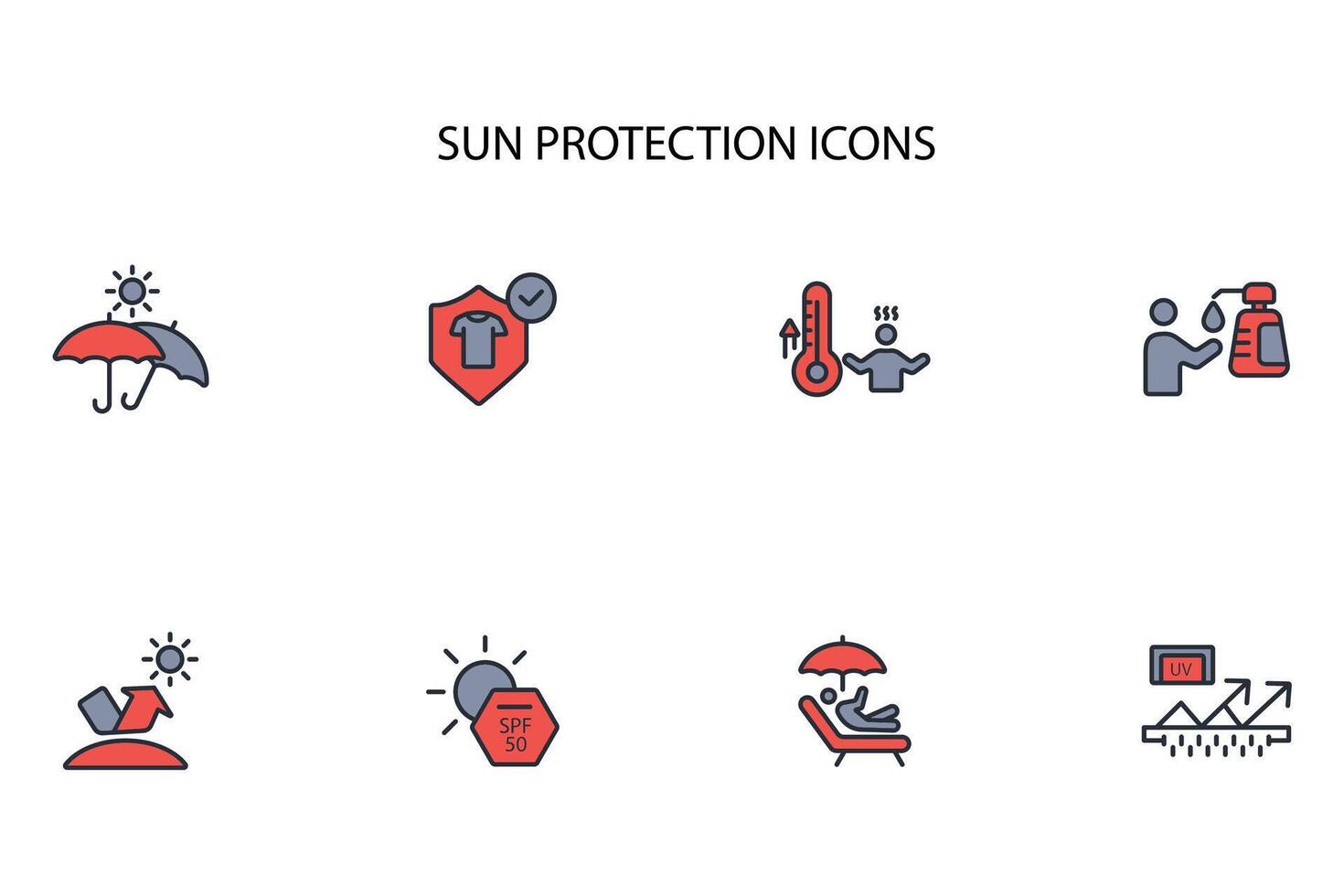 Sun protection icon set..Editable stroke.linear style sign for use web design,logo.Symbol illustration. vector
