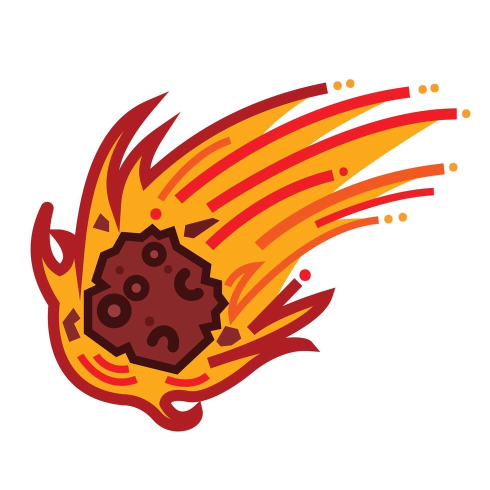 Flaming meteor stone colorful icon illustration outlined isolated on square white background. Simple flat cartoon art styled drawing. vector