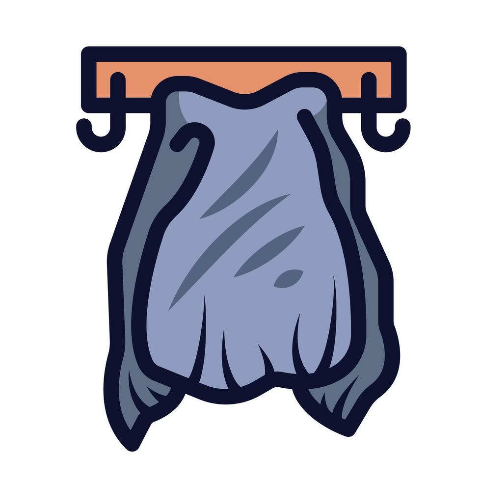 Gray towel hanging on wall hooks colored icon illustration outlined isolated on square white background. Simple flat cartoon art styled drawing. vector
