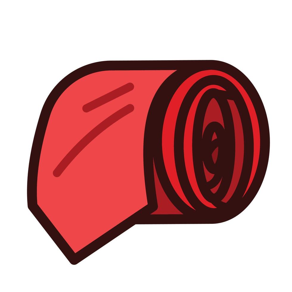 Rolled red neck tie colored icon illustration outlined isolated on square white background. Simple flat cartoon art styled drawing. vector