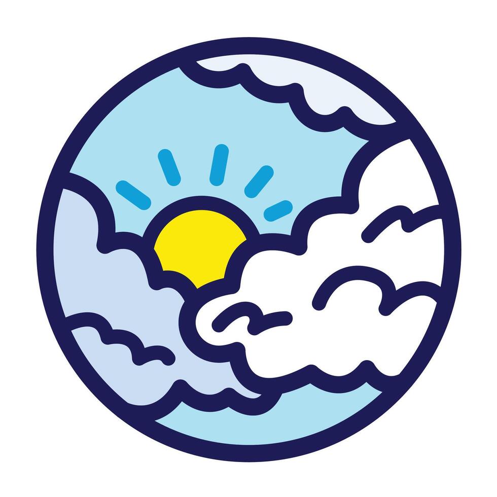 Cloudy or partly sunny weather colored icon illustration with outline isolated on square white background. Simple flat cartoon art styled drawing. vector