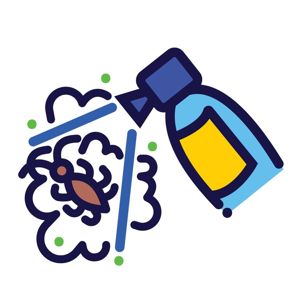Bug or insects spray repellent colorful icon illustration outlined isolated on square white background. Simple flat cartoon art styled drawing. vector