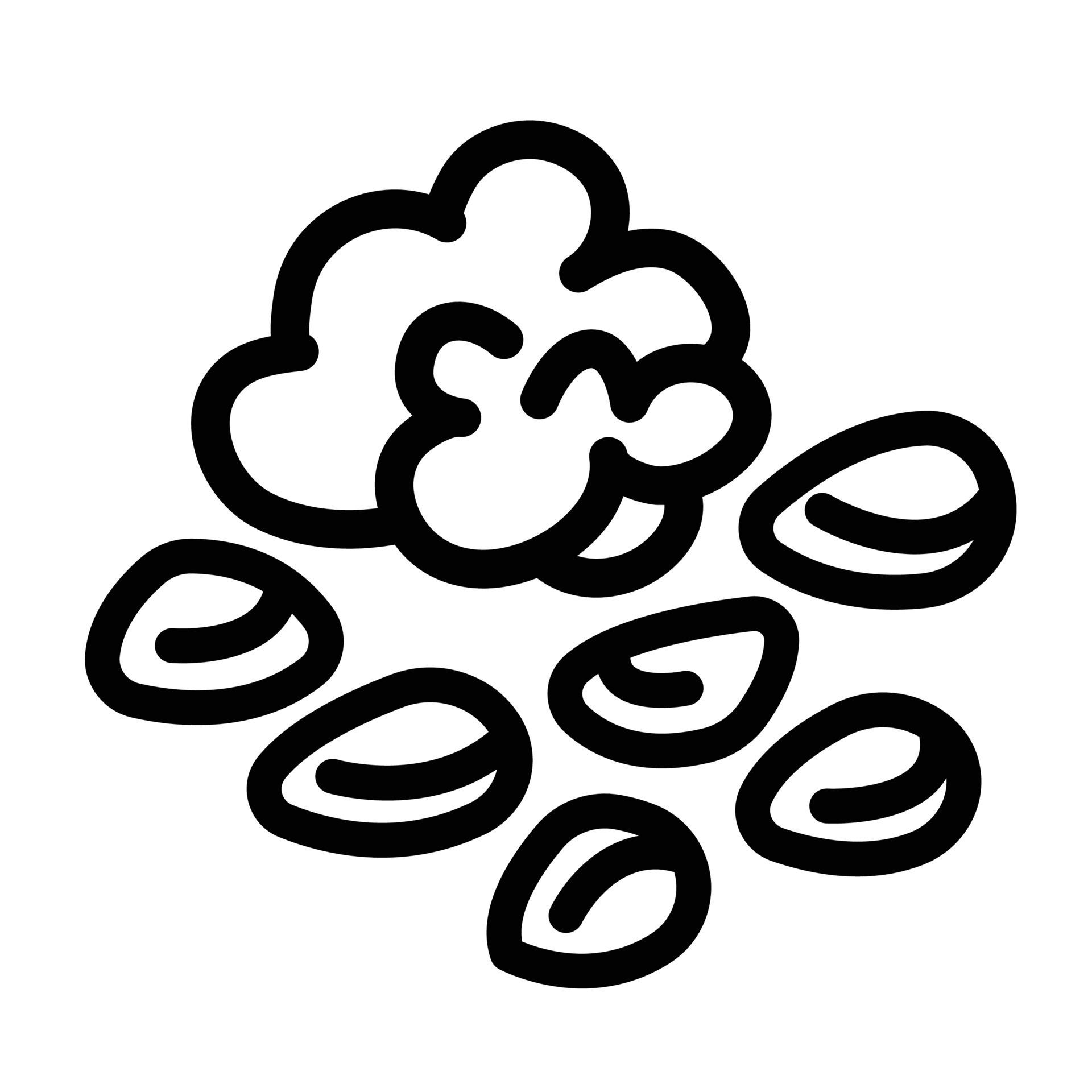 Popcorn kernels, unpopped or old maids pop corn icon illustration with