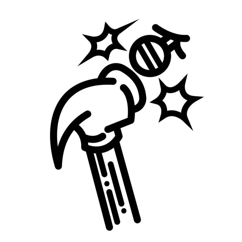 Hammering nail or hitting nail with hammer icon illustration black outlined isolated on square white background. Simple flat cartoon art styled drawing. vector