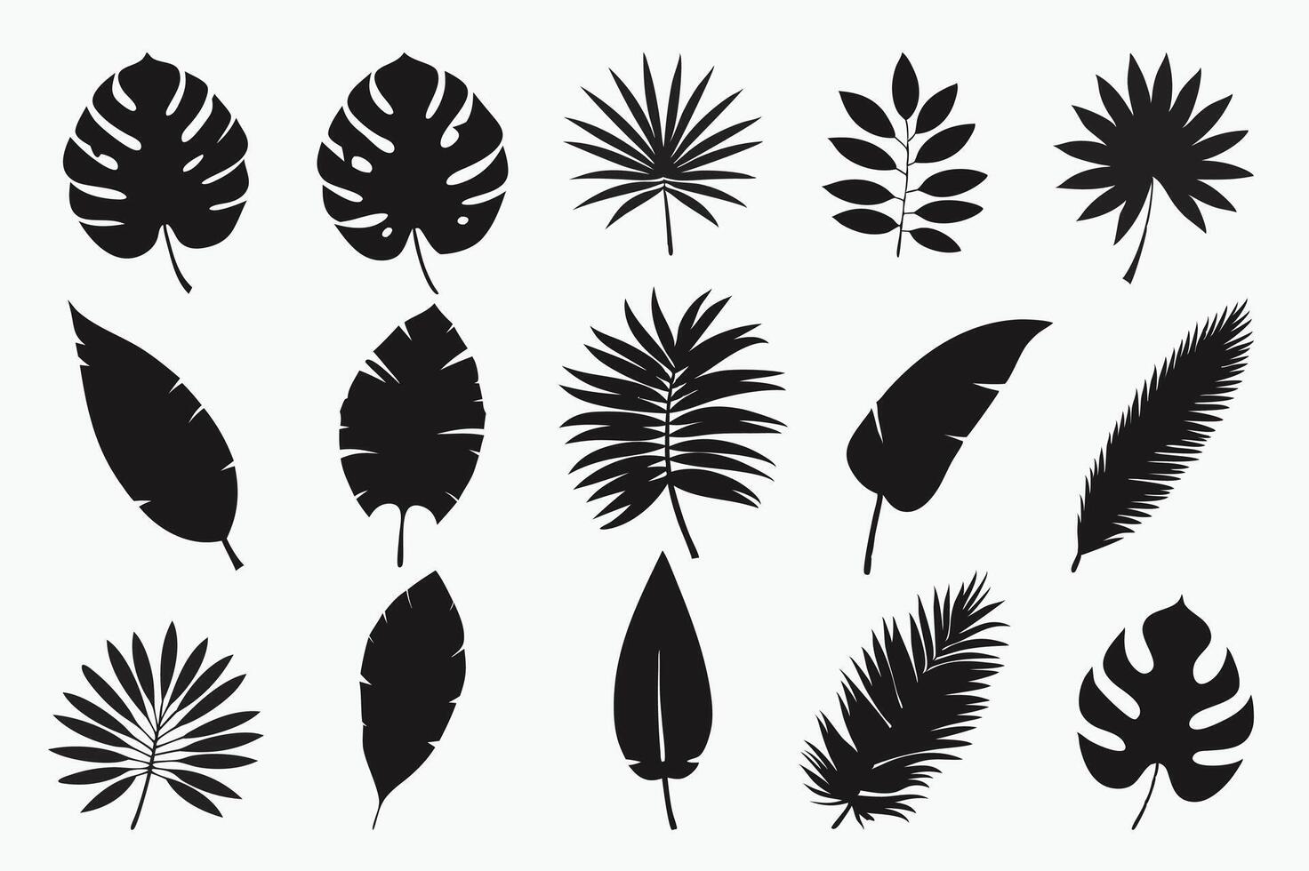 Tropical leaves abstract black flat silhouette set tropical, leaves, abstract, black, flat, silhouette, set, , drawing, clipart, icons, illustrations, graphics, outline, design, artwork vector