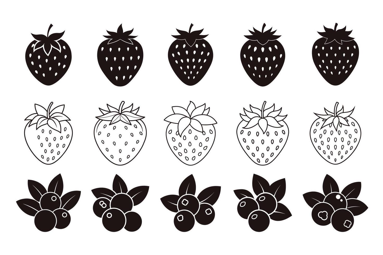 Strawberries and blueberries set vector