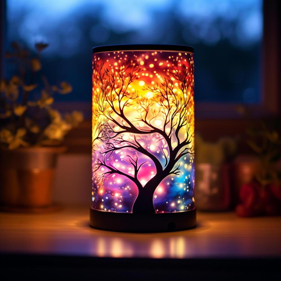 a glass dome with a candle inside on a table photo