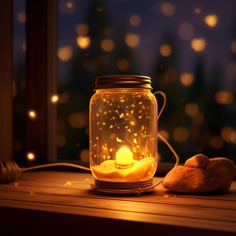 a glass dome with a candle inside on a table photo