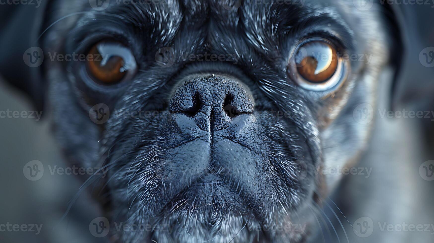 Close-up portrait of a Pug dog with big brown eyes. Concept of pet love, canine breeds, and animal companionship. photo