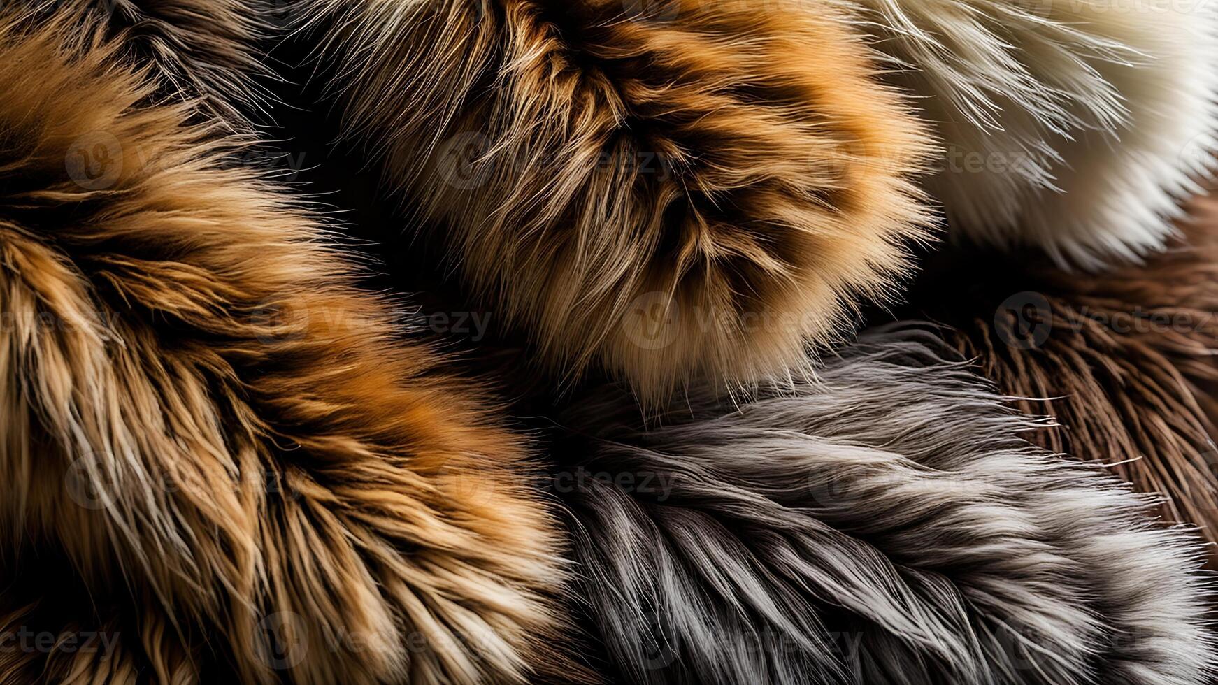 Close-up of luxurious fur collars in various natural colors photo