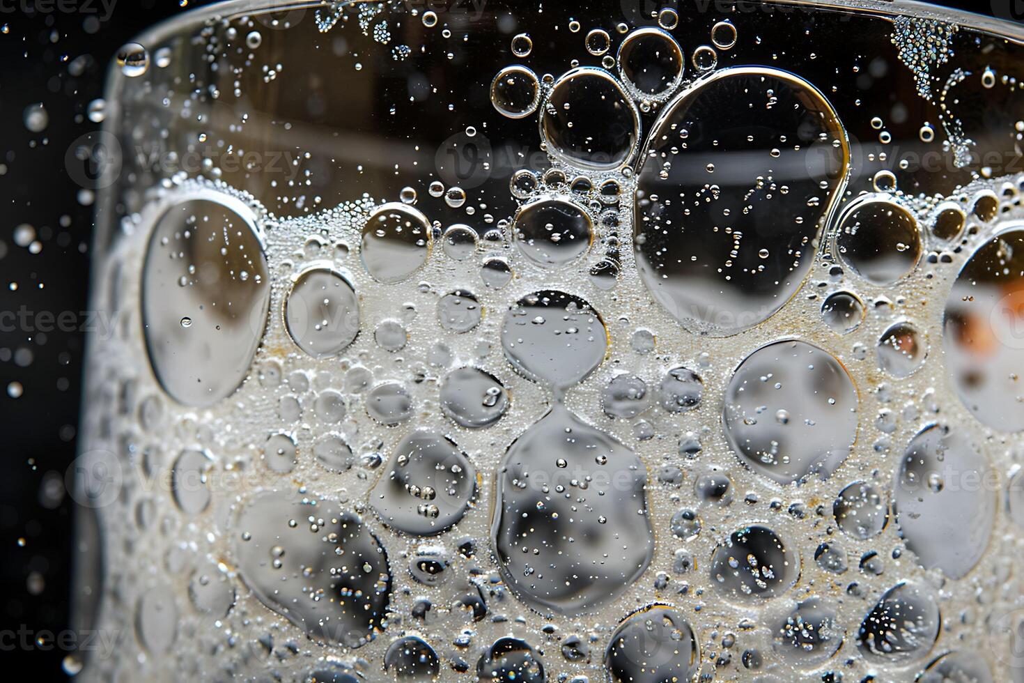 Abstract macro photography of oil and water bubbles in glass. Science, art, texture, background photo